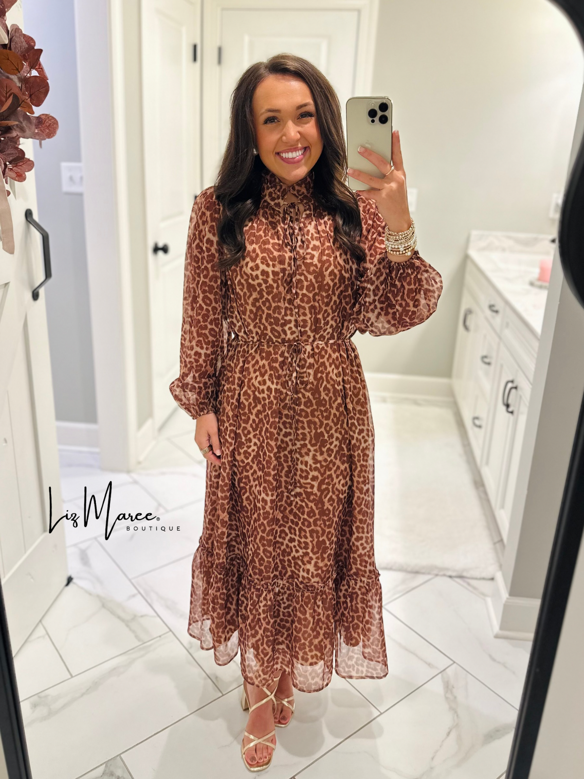 The Maple Rust Leopard Tiered Midi Dress