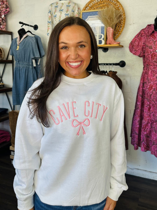 The Cave City Pink Bow Embroidered Sweatshirt