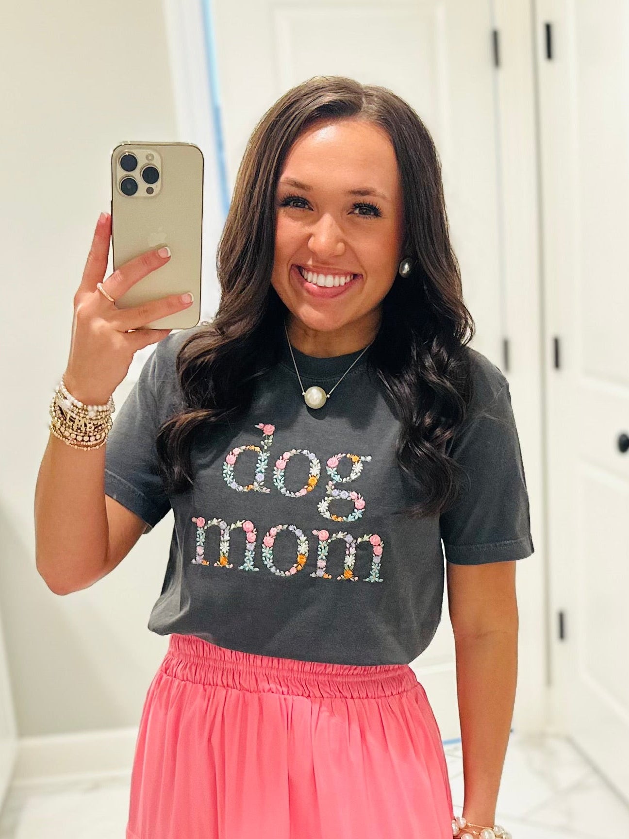 The Floral Dog Mom Embroidered Tee