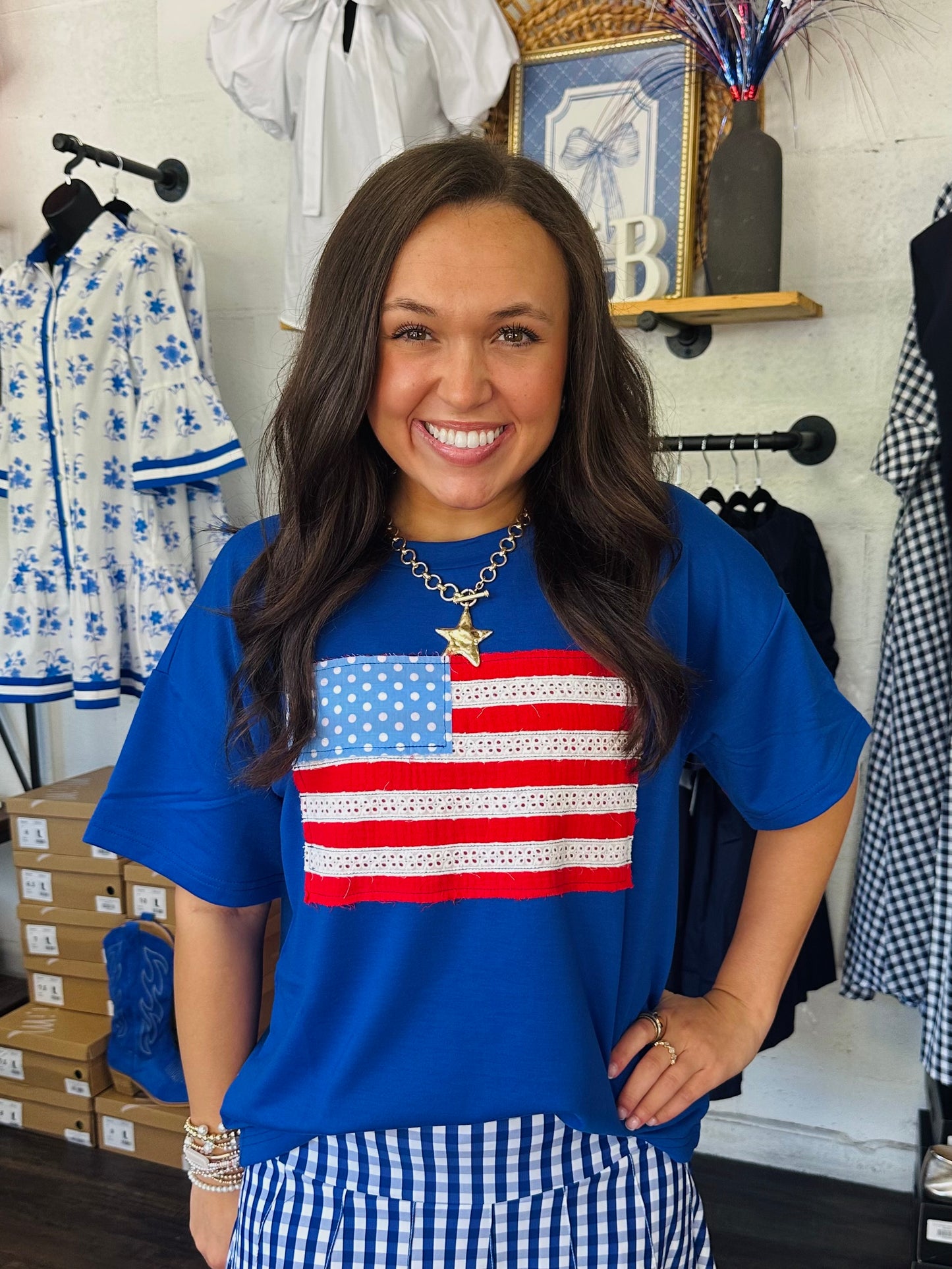 The Sweet Land of Liberty American Flag Applique Tee