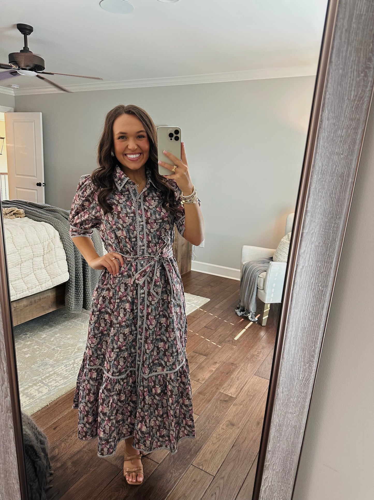 The Quinn Brown Floral Midi Dress