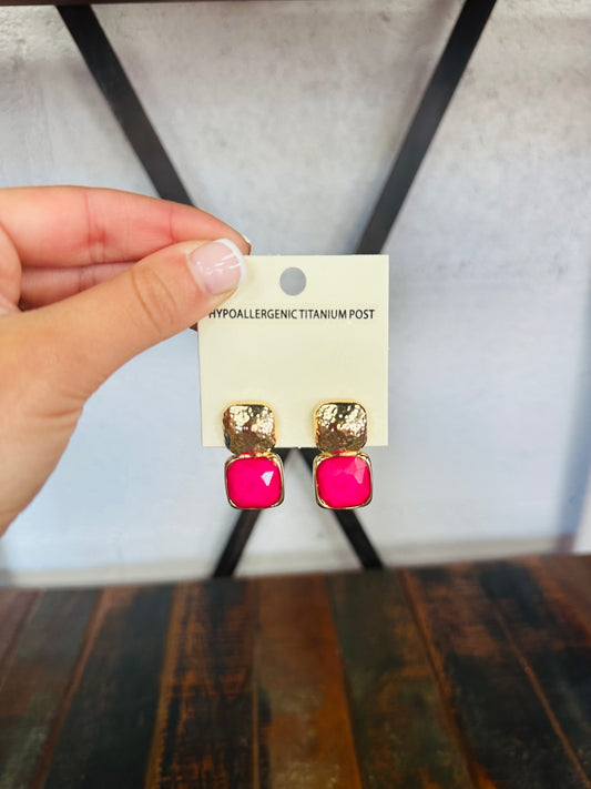 Fuchsia Square Stone Earring