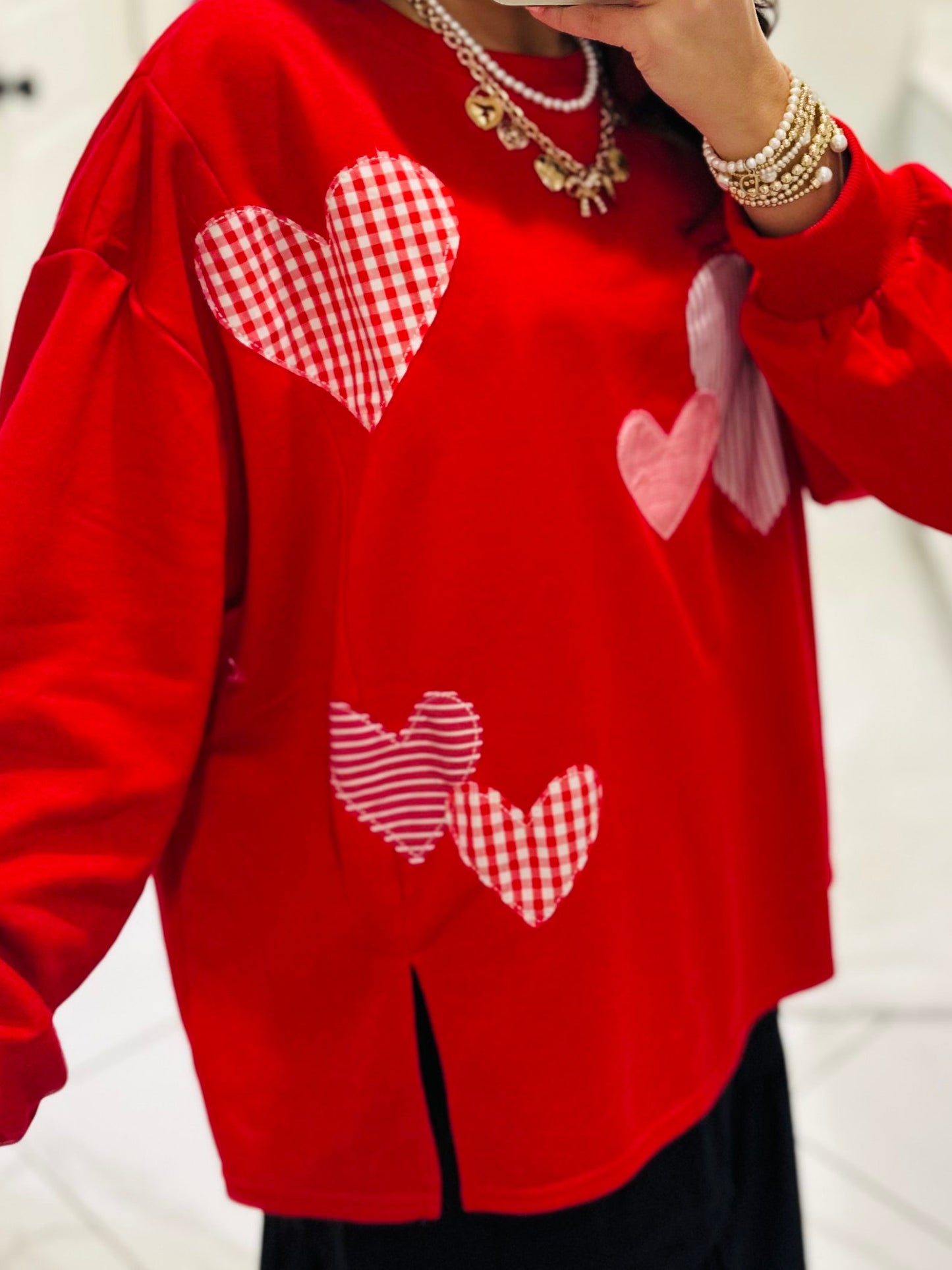 The All the Love Red Heart Patchwork Sweatshirt