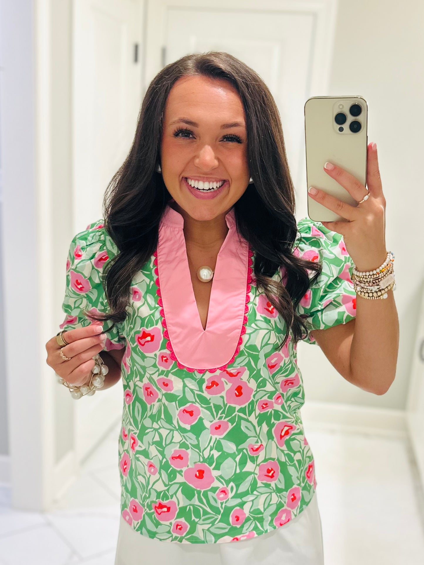 The Ginny Green + Pink Floral Top