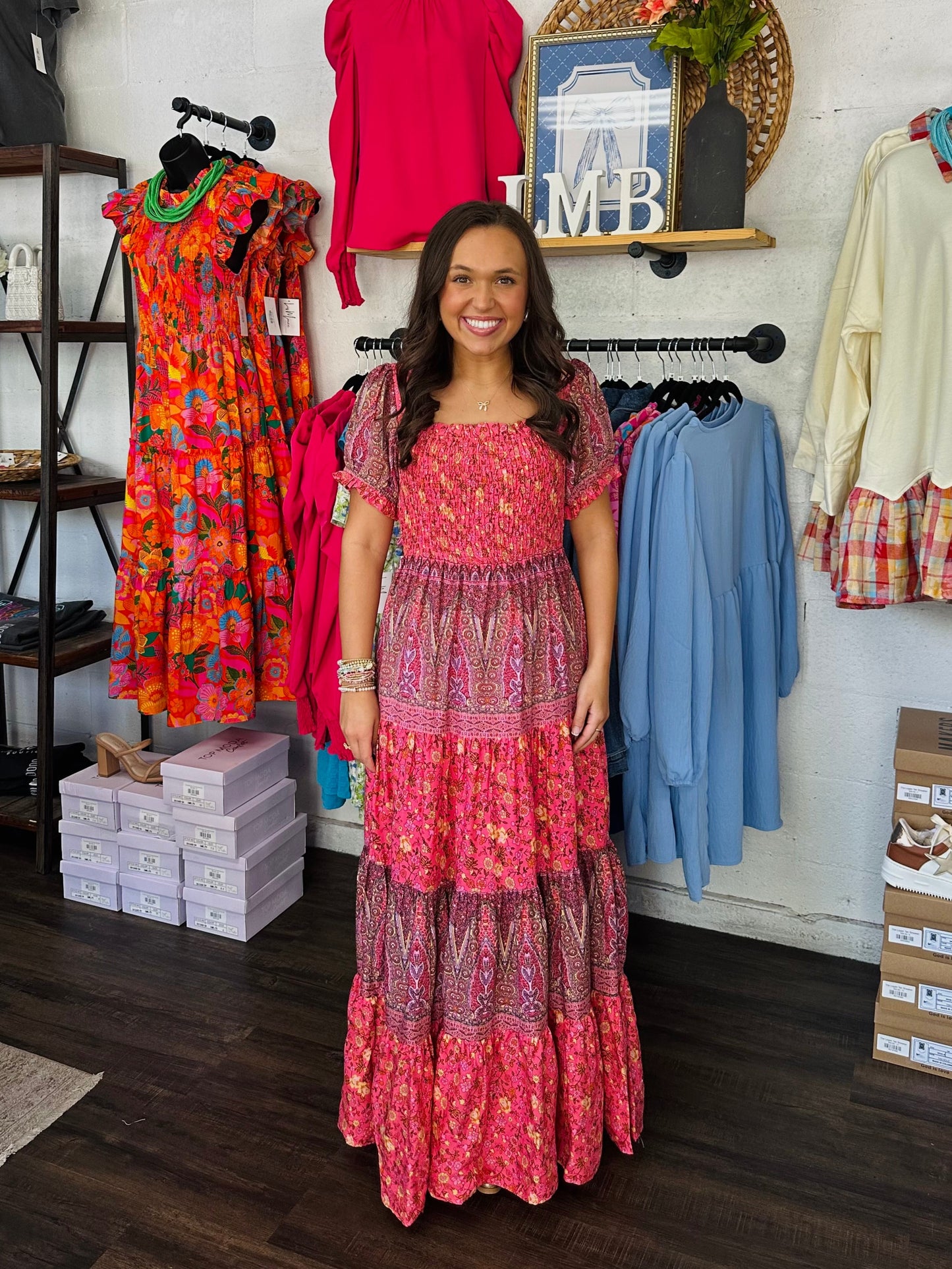 The Sawyer Pink Floral Boho Maxi Dress