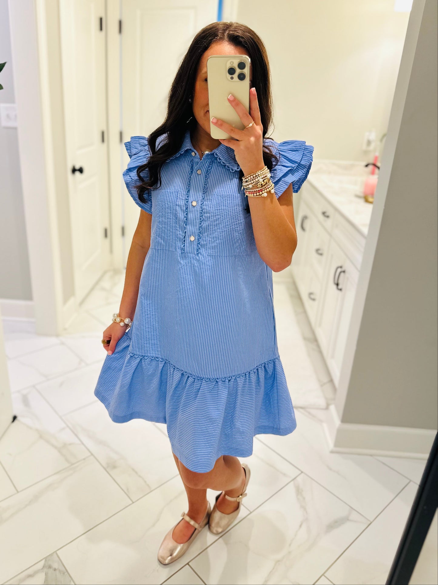 The Gia Blue Pinstripe Dress