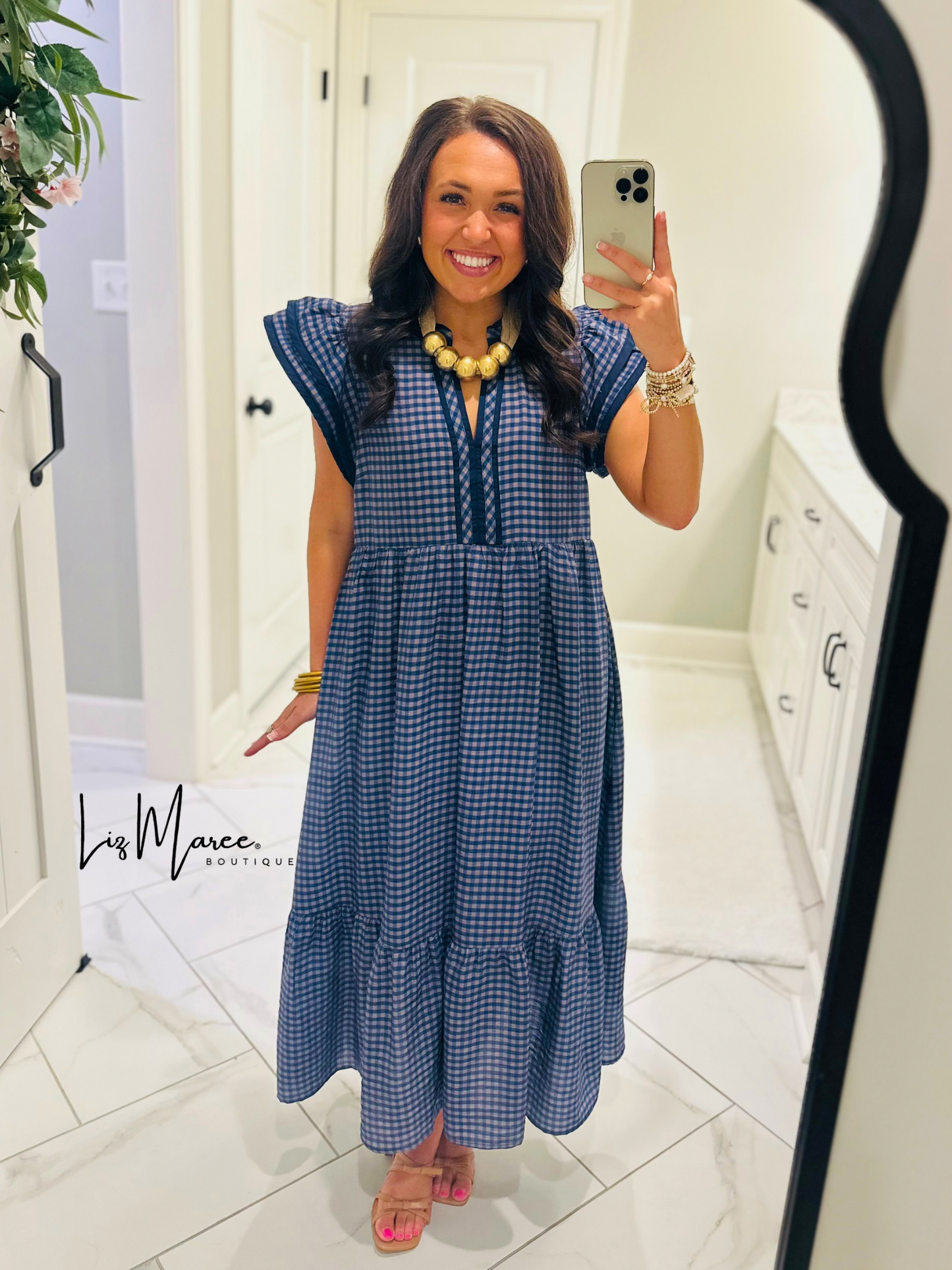 The Morganne Navy Gingham Midi Dress