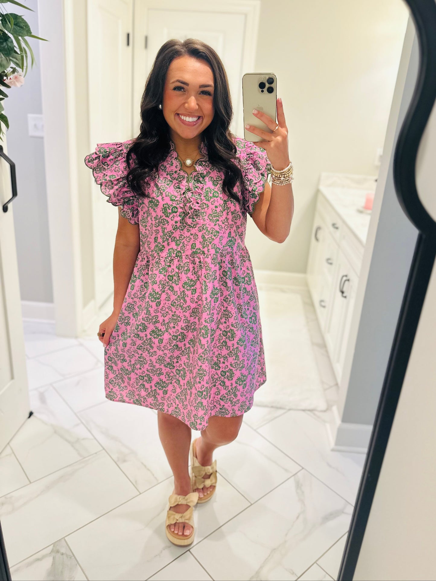 The Saylor Pink + Green Floral Dress