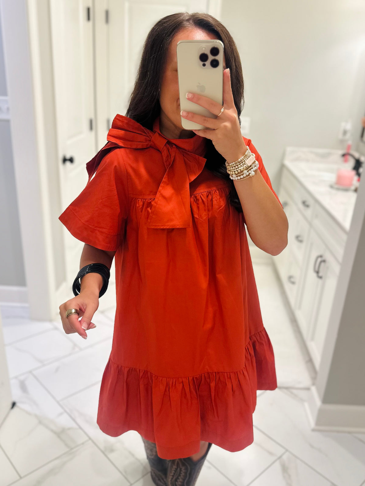 The Melody Brick Poplin Bow Dress