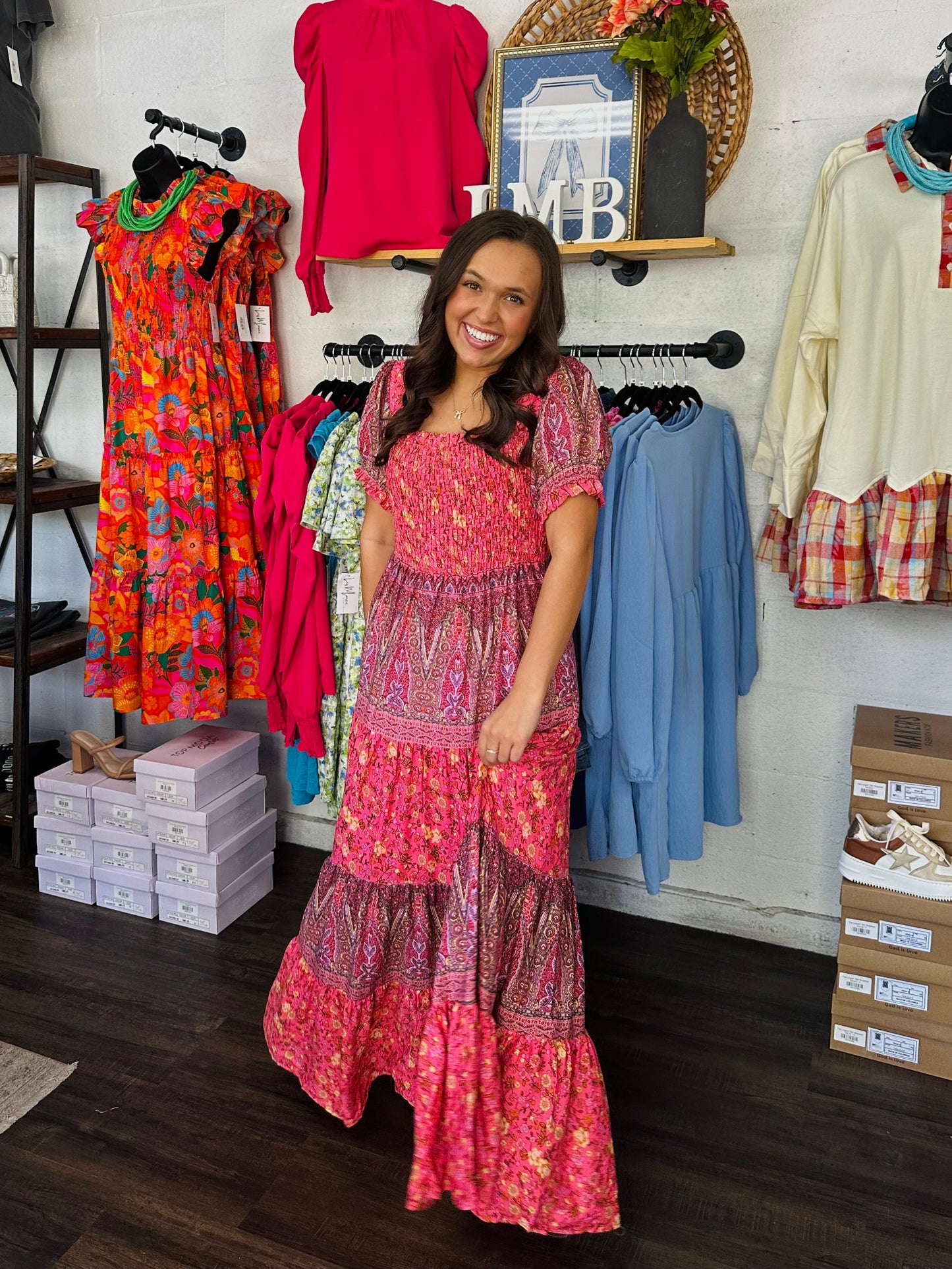 The Sawyer Pink Floral Boho Maxi Dress