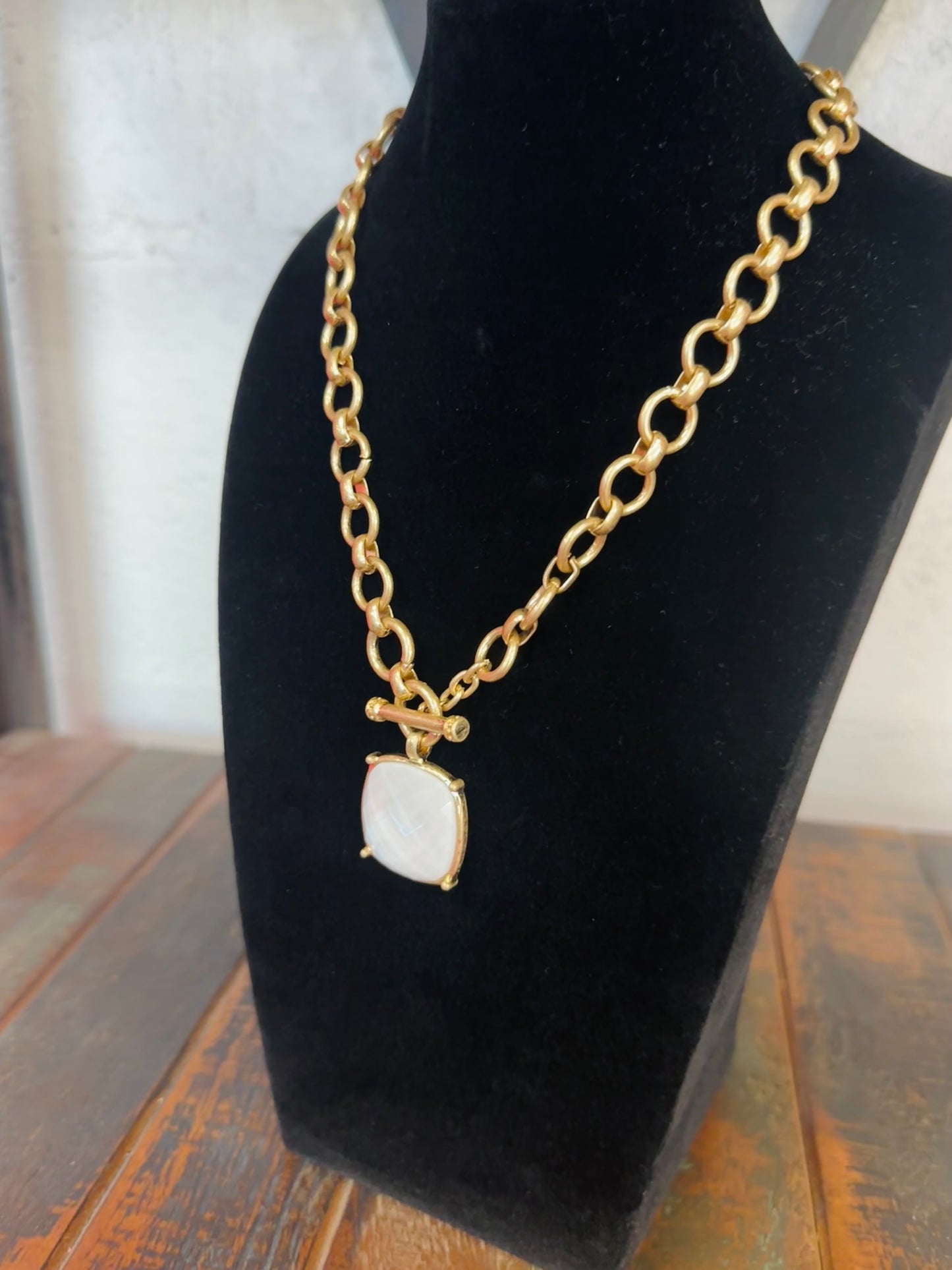 White Square Stone Pendant Necklace