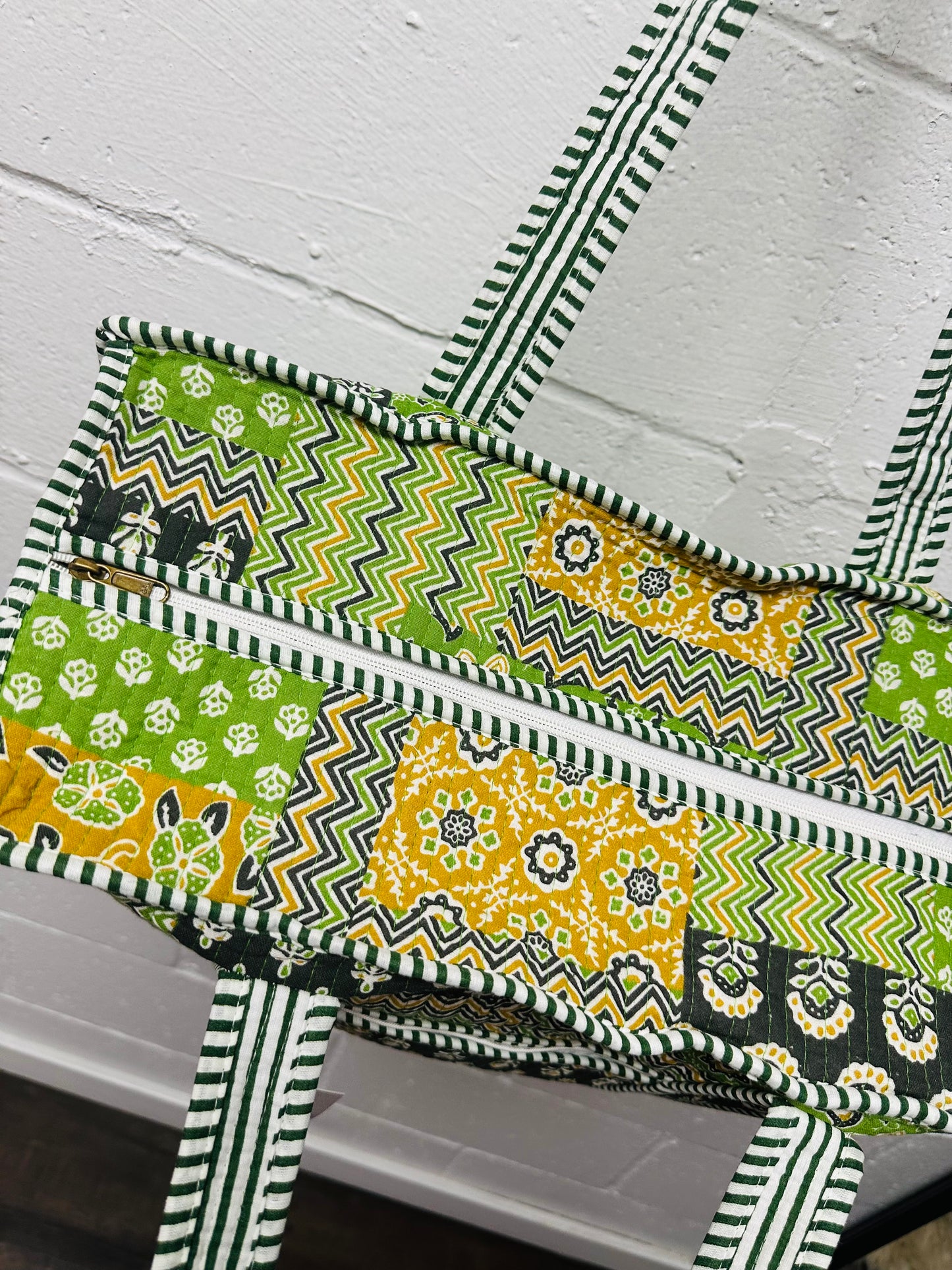 The Green + Black Multi Pattern Quilted Tote Bag