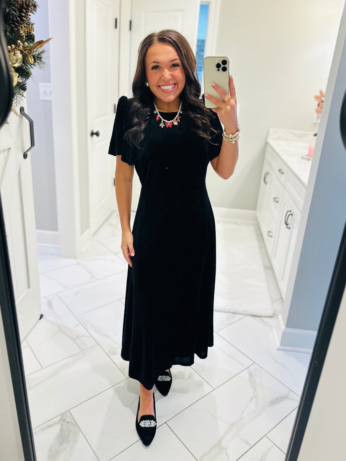 The Mary Black Velvet A-line Midi Dress