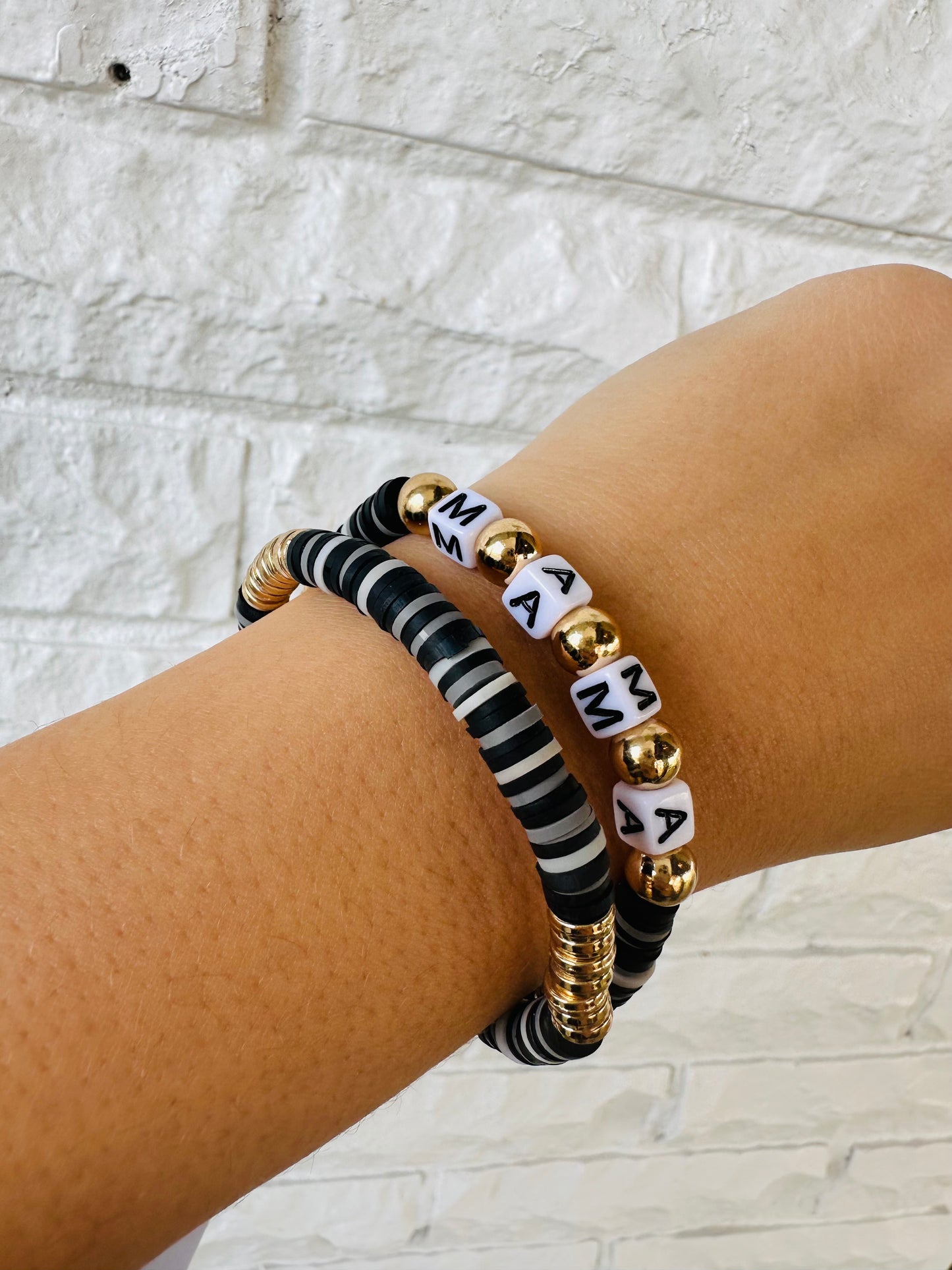 Black 'Mama' Stretch Bracelet Sets