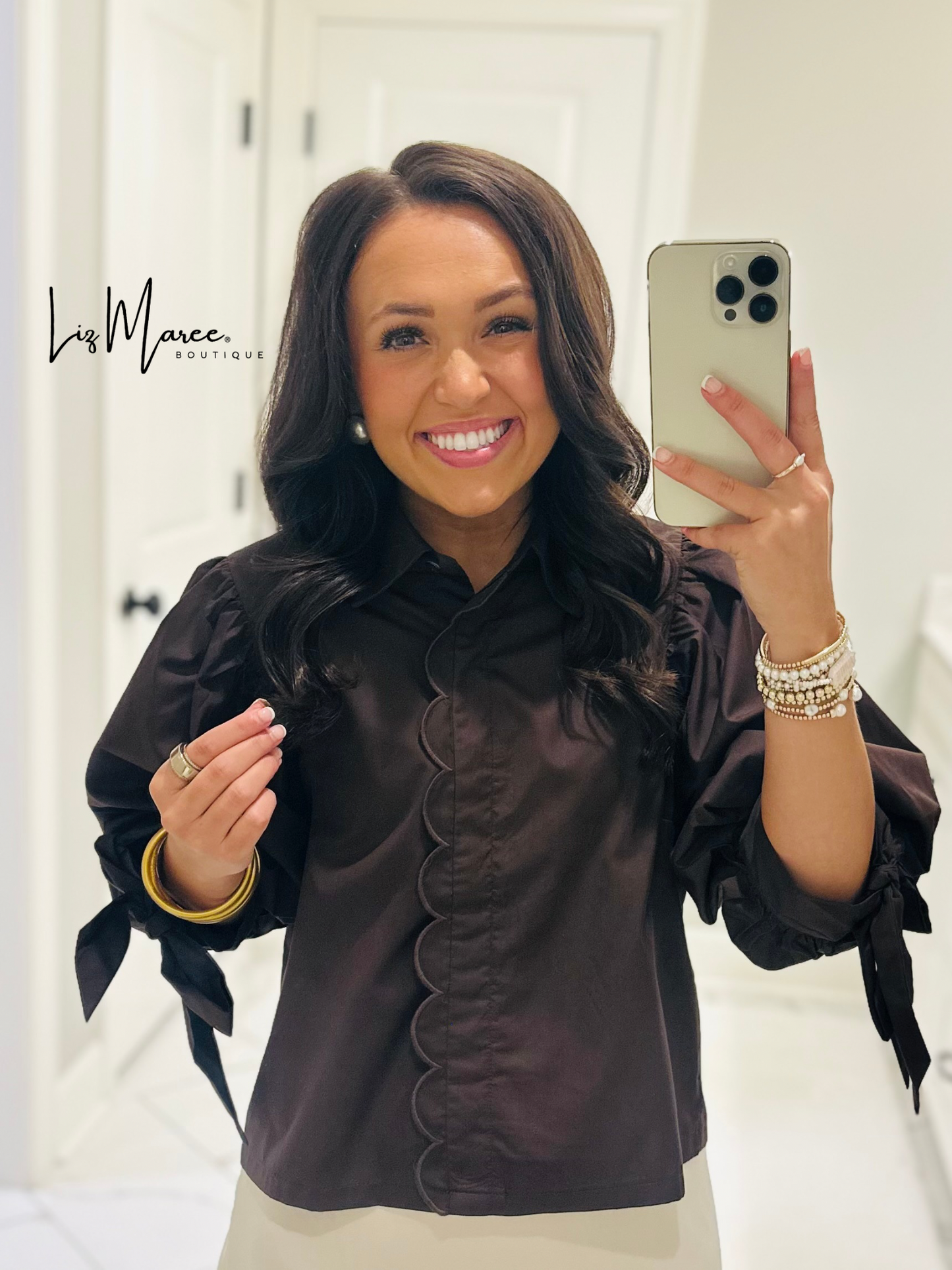 The Bruna Brown Scallop Trim Top