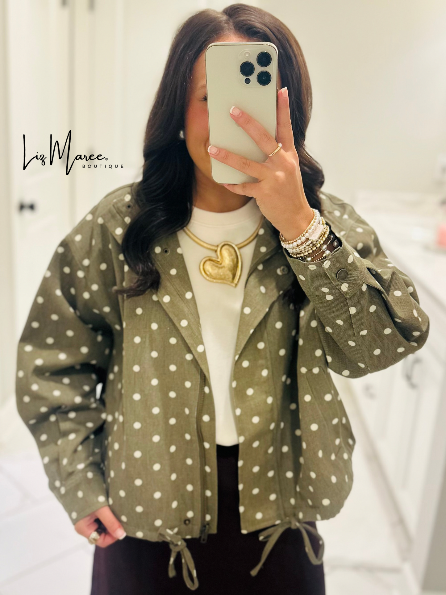 The Reese Olive Polka Dot Jacket
