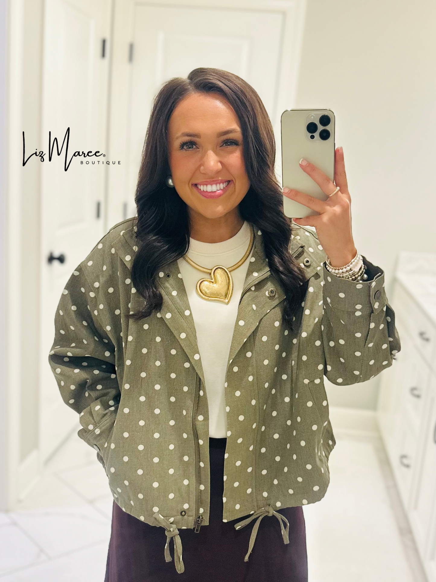 The Reese Olive Polka Dot Jacket