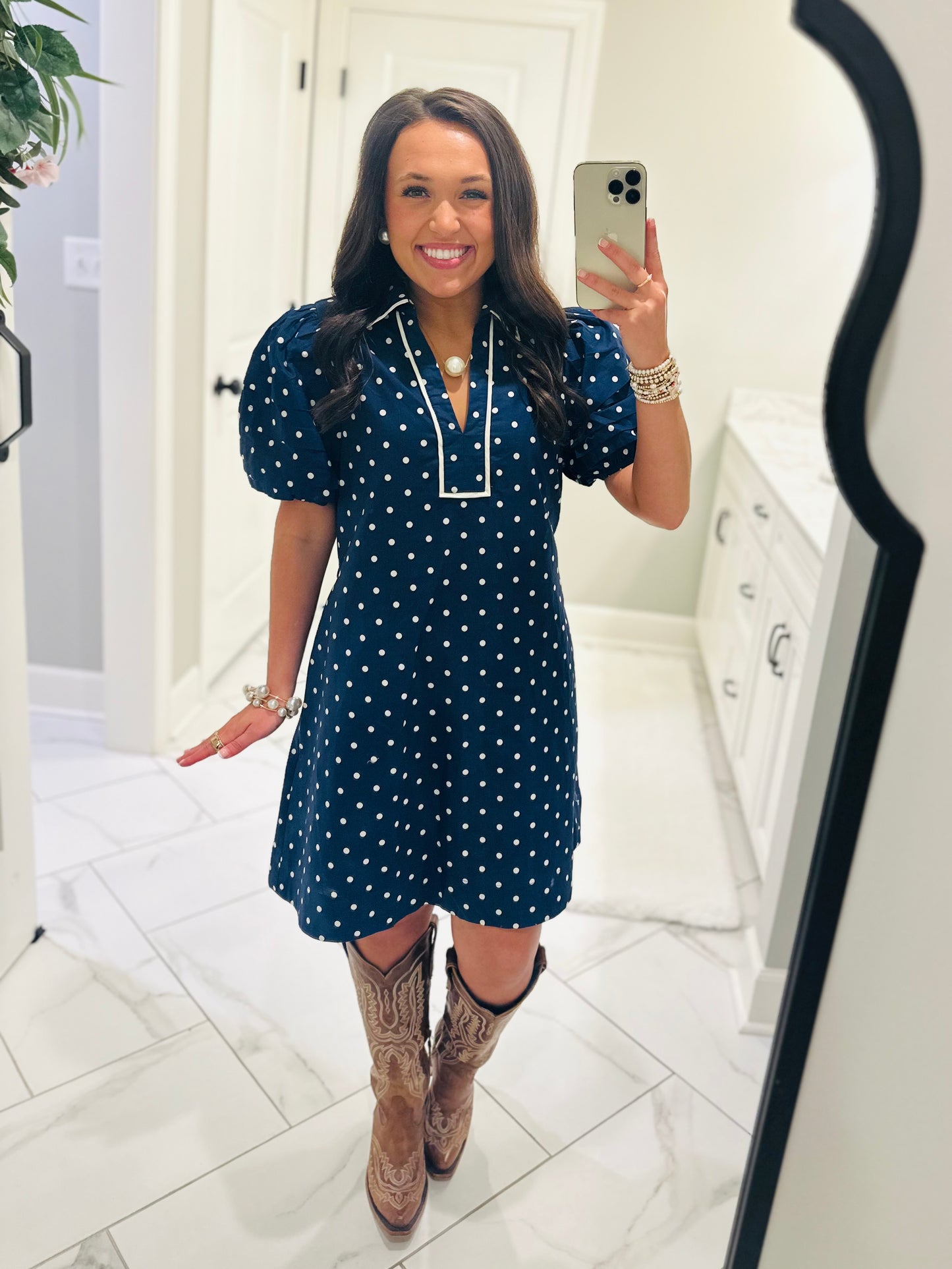 The Kadyn Navy Polka Dot Dress
