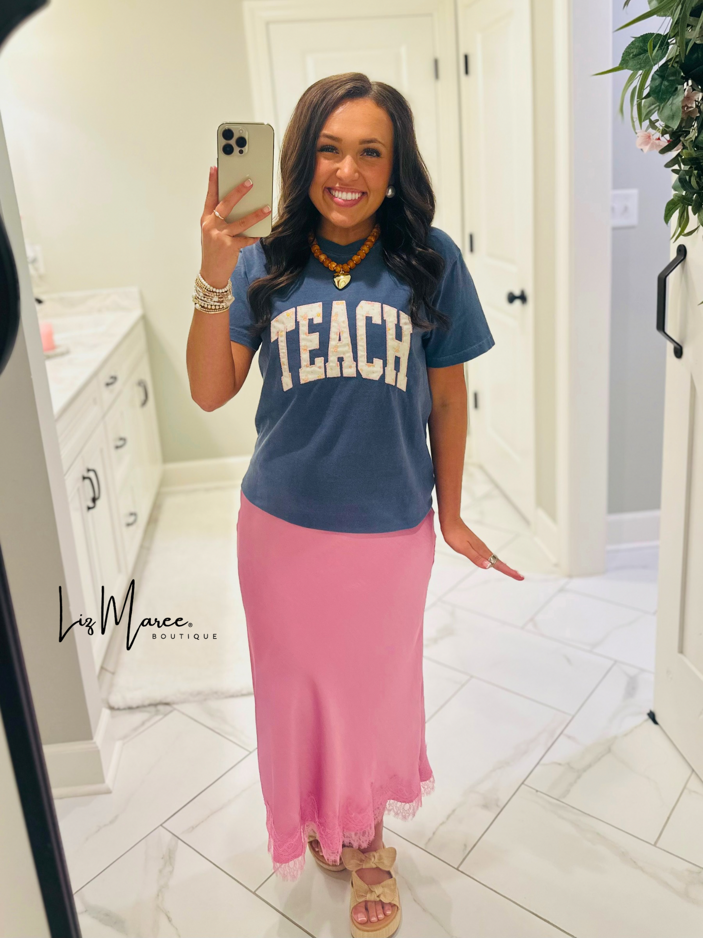 The Floral Teach Appliqué Embroidered Tee