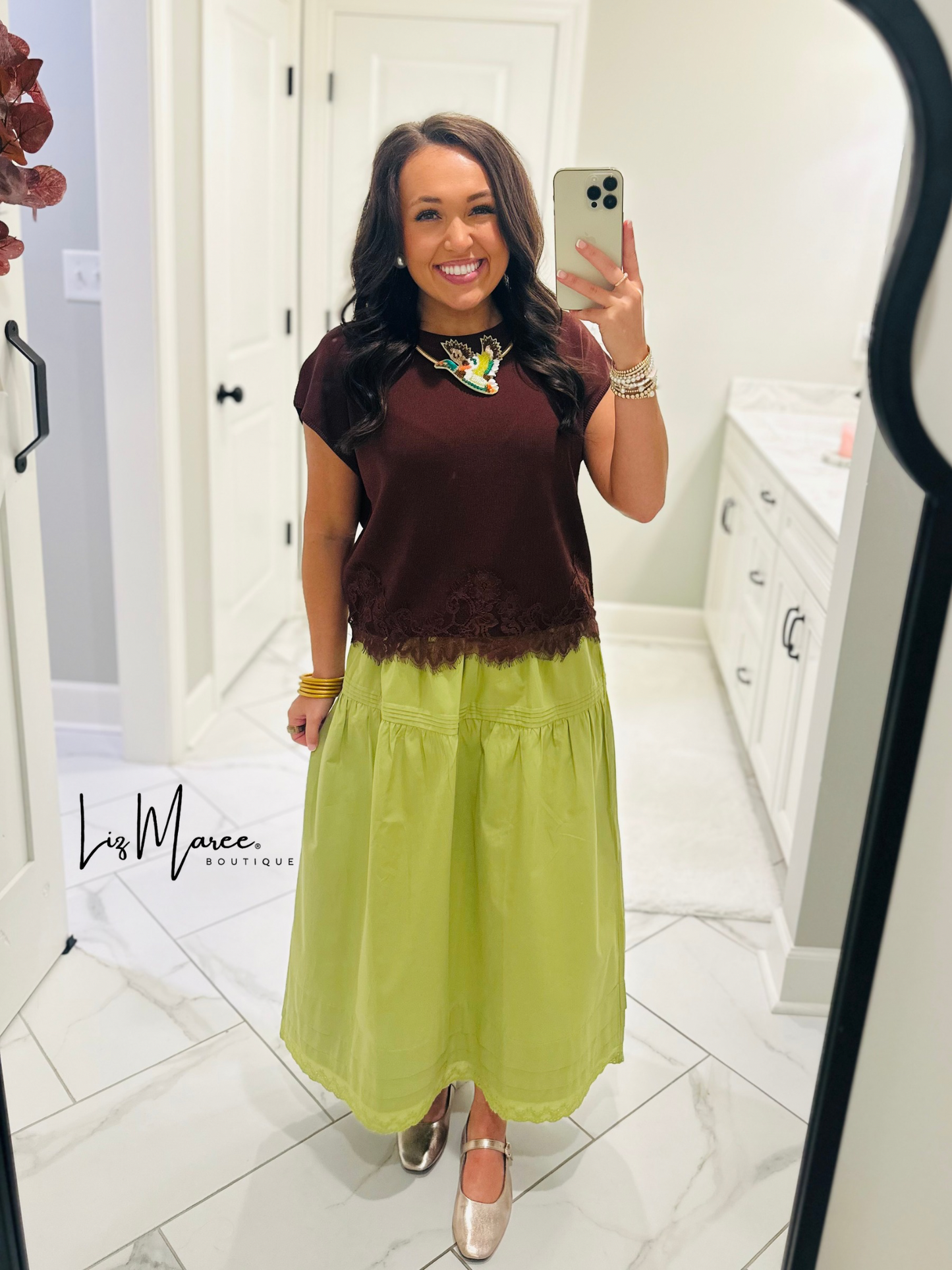 The Vera Brown Lace Hem Top