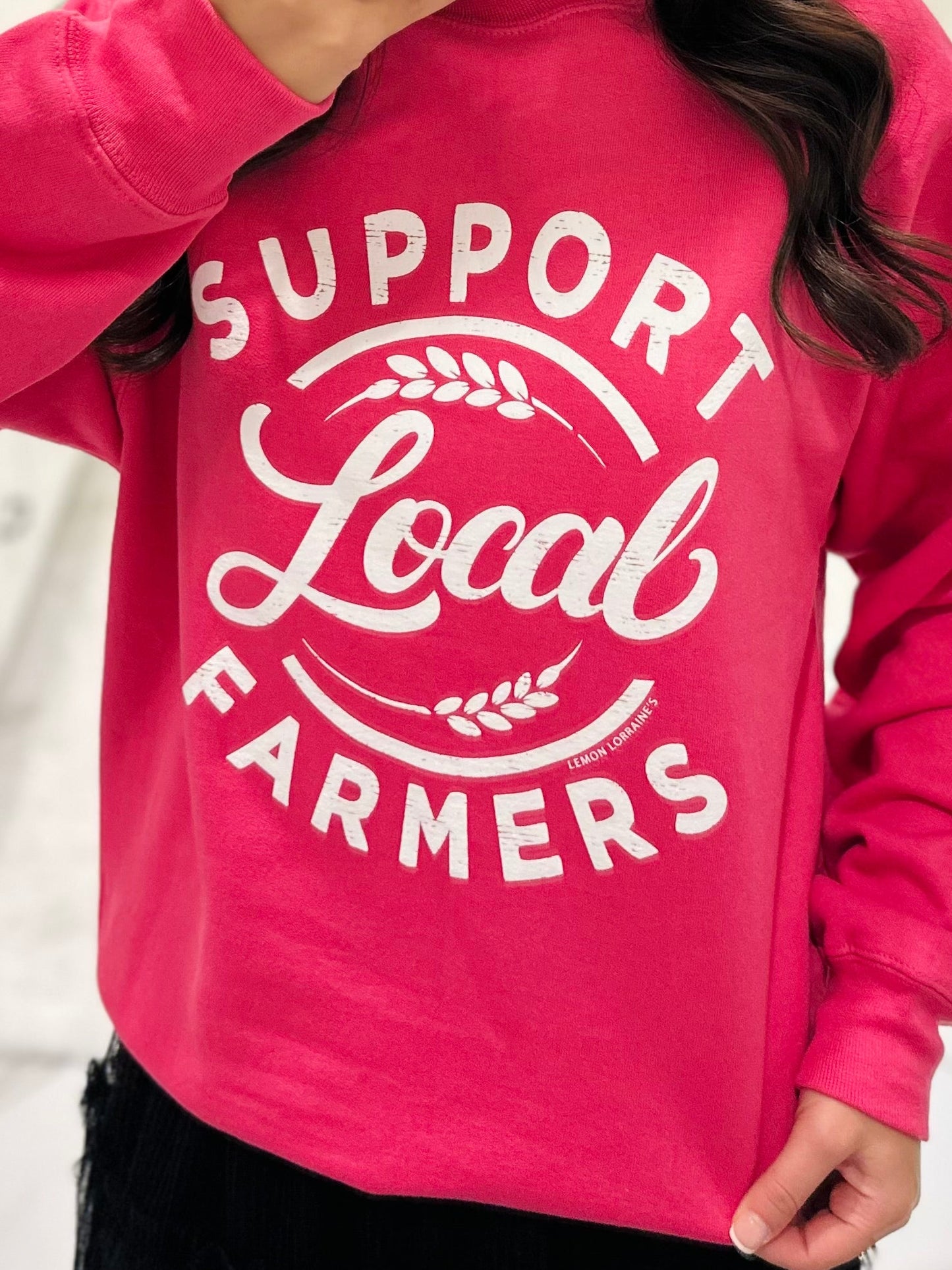 The Support Local Farmers Hot Pink Crewneck