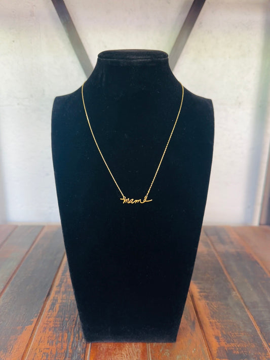 Gold Mama Script Dainty Necklace