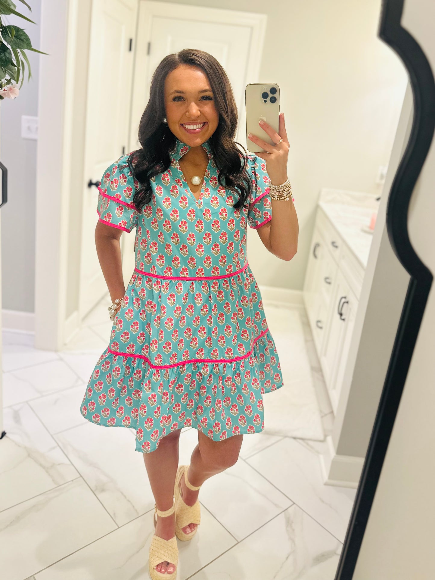 The Valerie Green + Pink Floral Dress