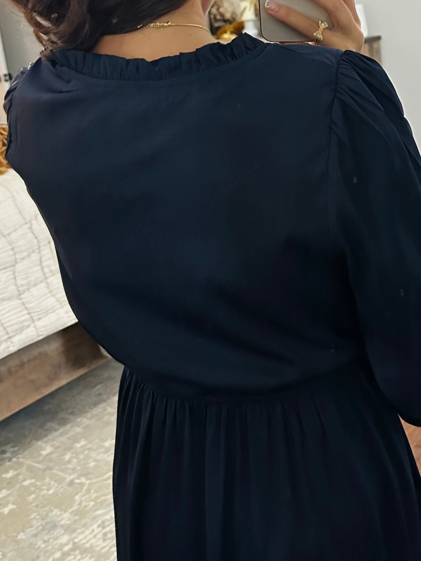 The Navy Satin Midi Dress