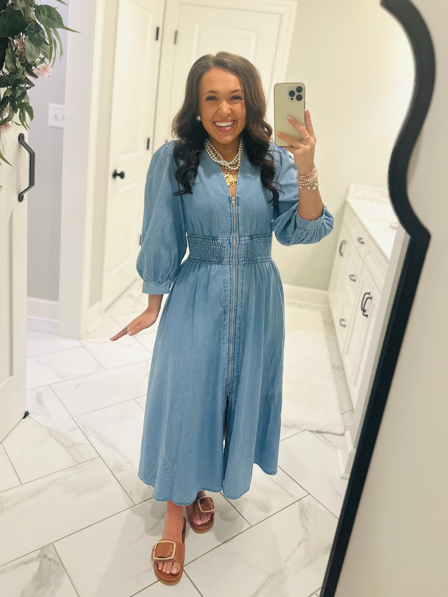 The Libby Denim Light Wash Midi Dress
