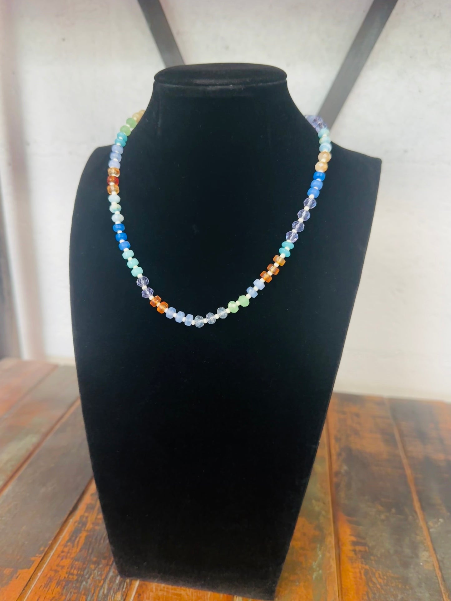 Blue Multi Rondelle Bead Necklace