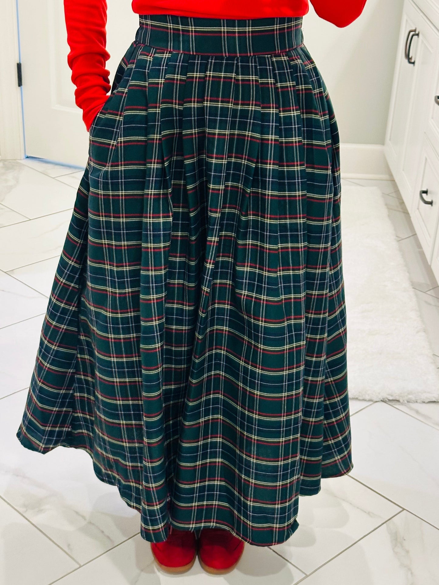 The Tinsley Green Plaid Midi Skirt