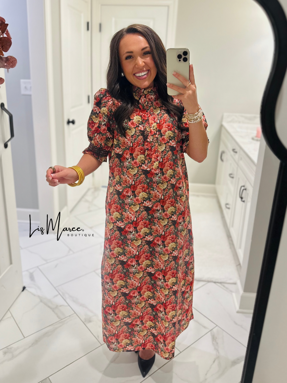 The Anabelle Brick Floral Midi Dress