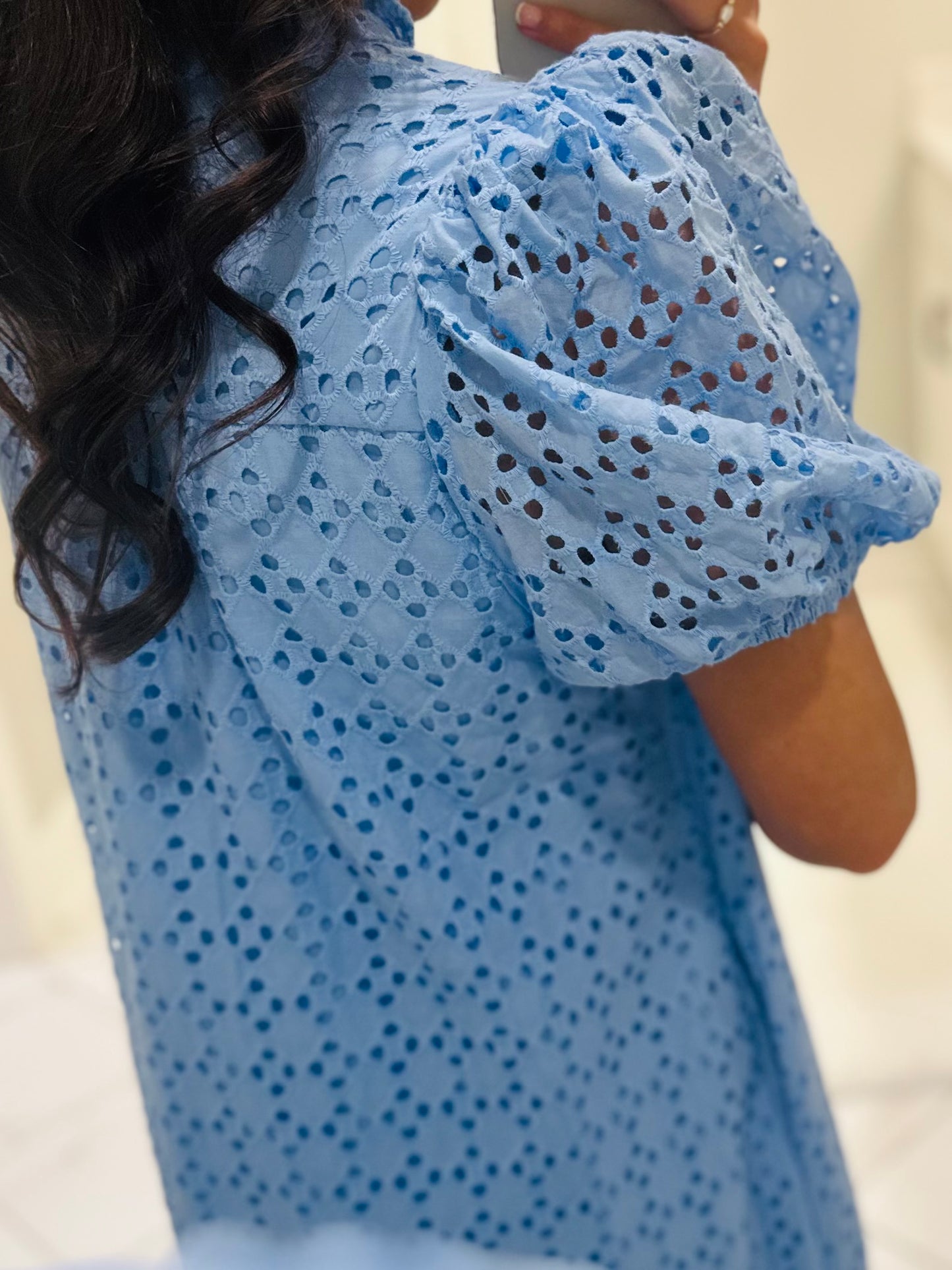 The Liz Light Blue Eyelet Midi Dress
