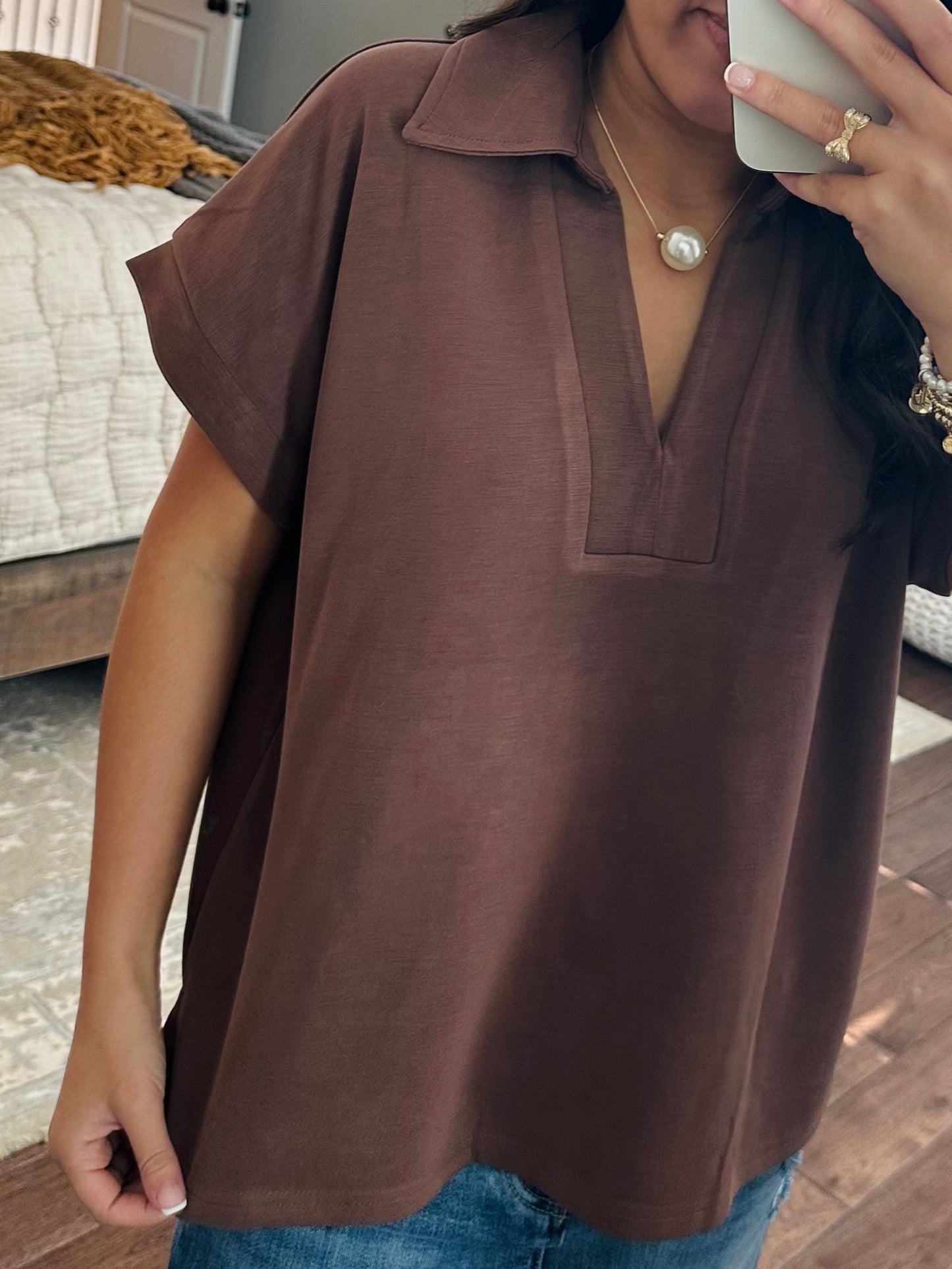 The Tatum Coffee V-Neck Top