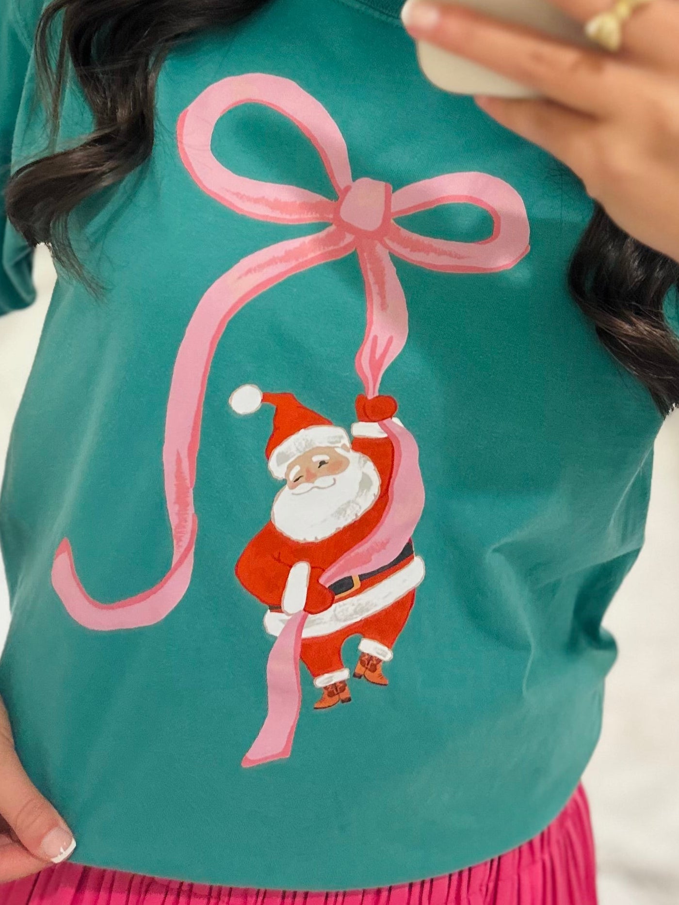 The Bow + Santa Christmas Tee