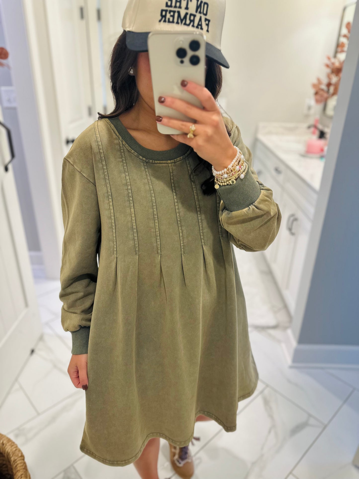 The Jadyn Moss Green Mineral Wash Dress