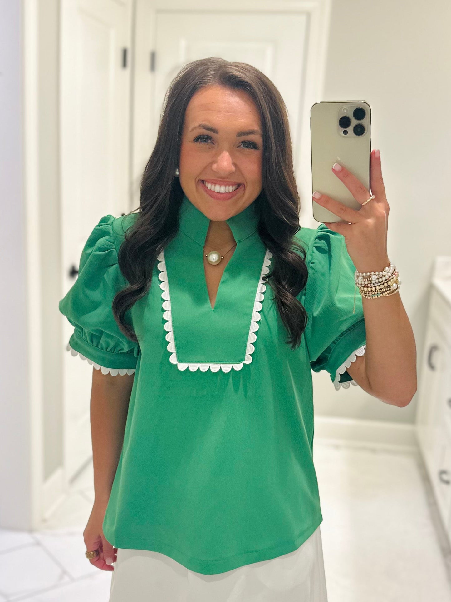 The Faye Kelly Green Scallop Detail Top