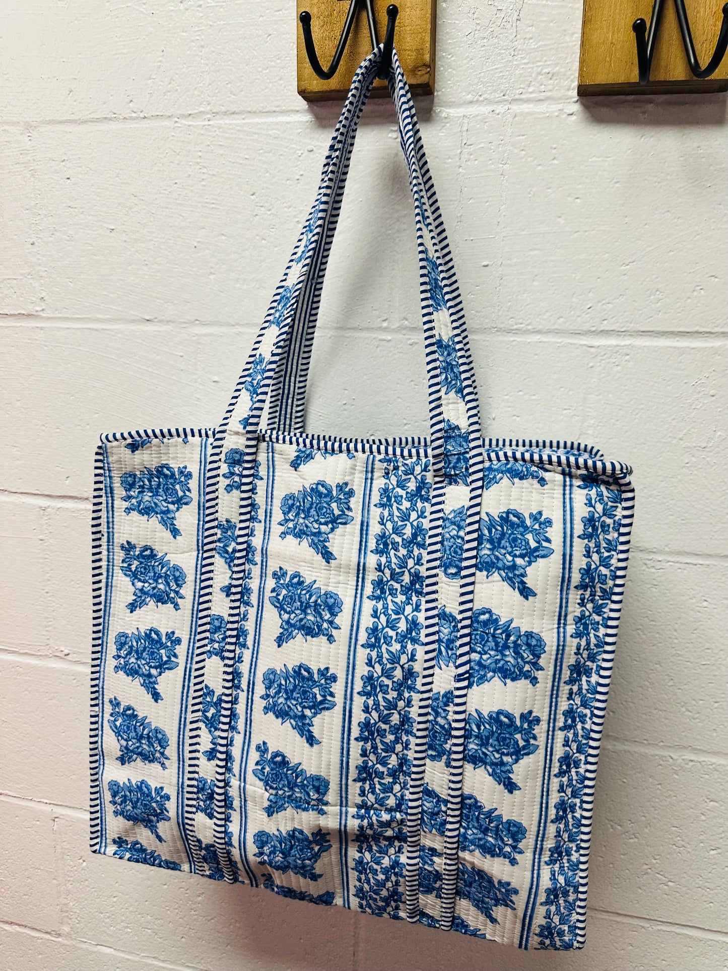 The Blue + White Floral Quilted Tote Bag