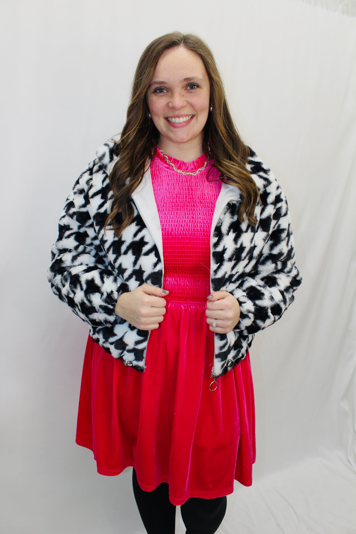 Fleece Houndstooth Puff Jacket