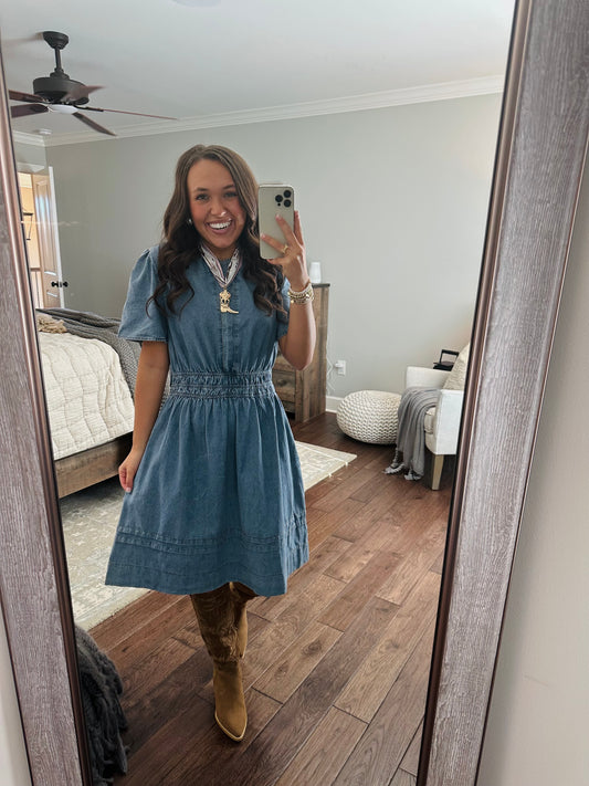 The Cheyenne Smocked Waist Denim Dress
