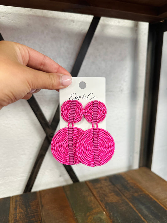 Fuchsia Beaded Double Circle Drops