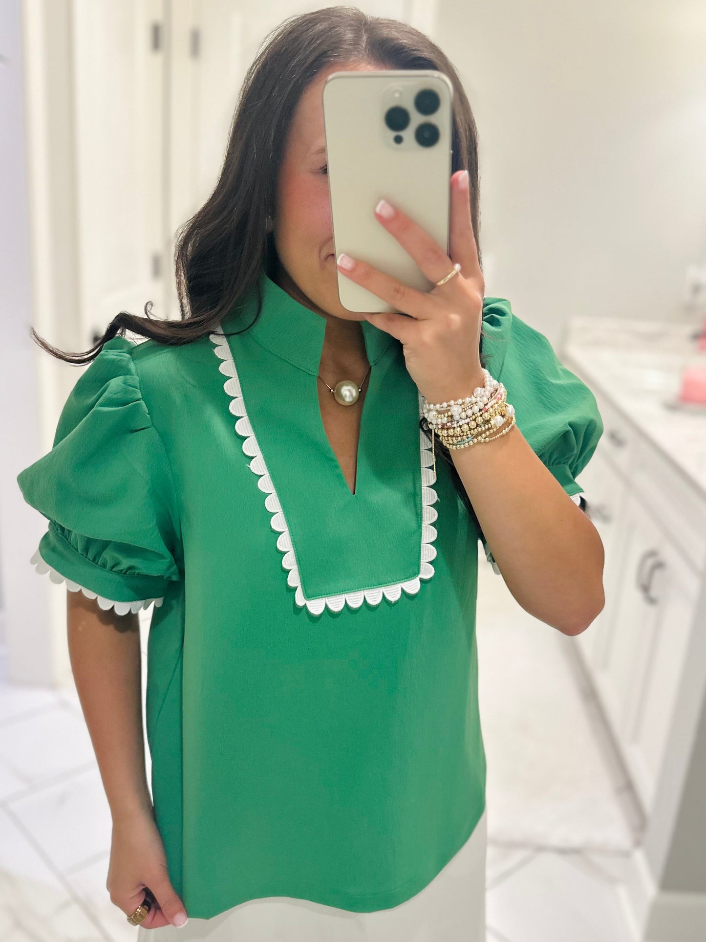 The Faye Kelly Green Scallop Detail Top