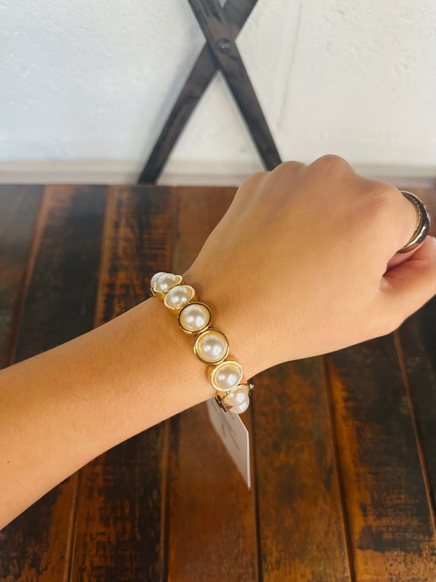 The Pearl + Gold Circle Bracelet