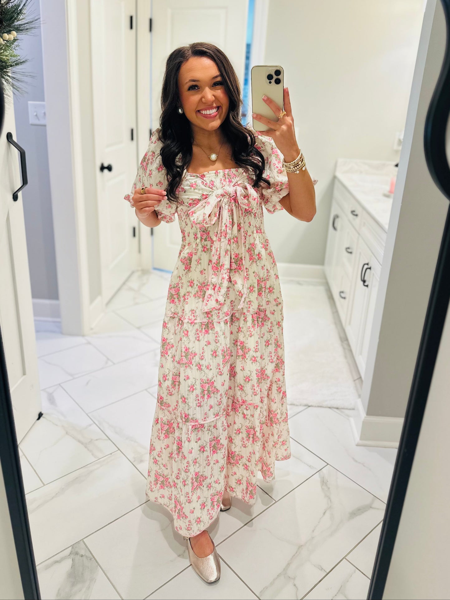 The Lola Floral Tiered Bow Front Midi Dress