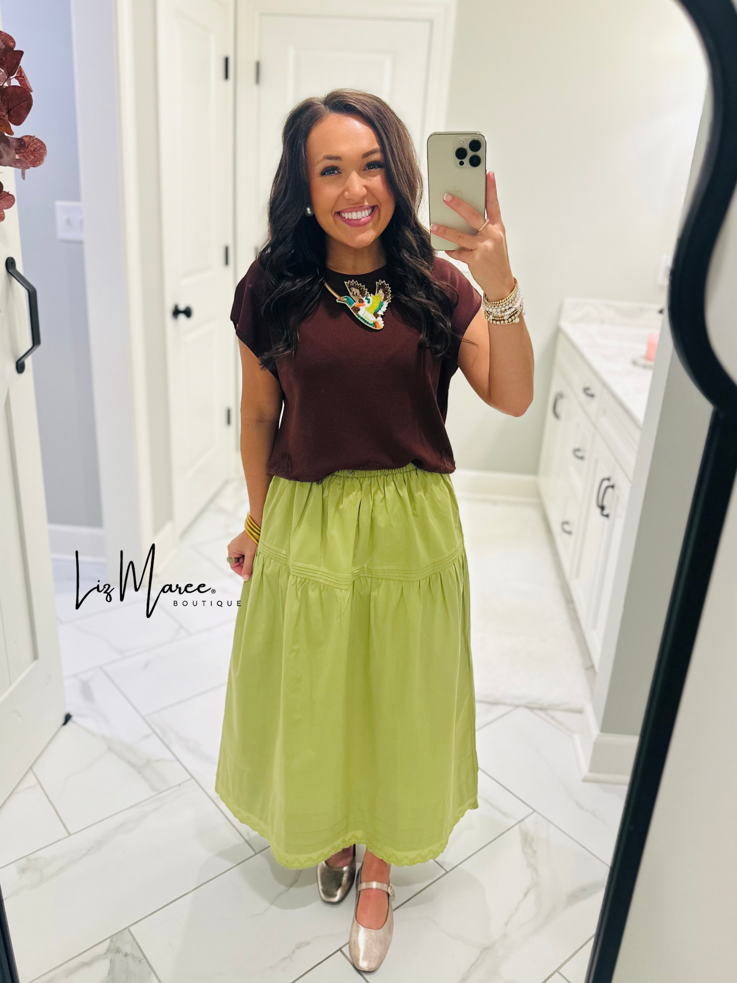 The Emma Avocado Green Midi Skirt