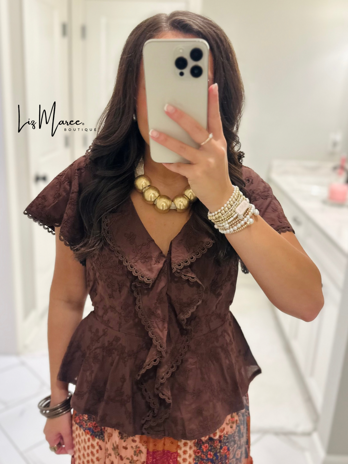 The Lillian Brown Embroidered Floral Peplum Top