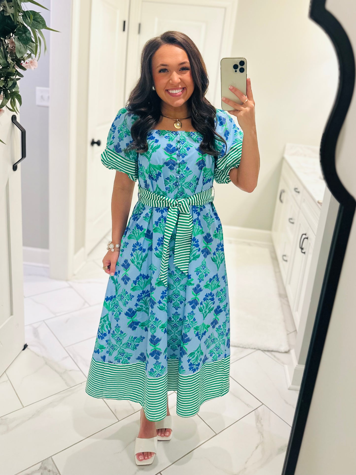 The Harlee Blue Botanical Midi Dress
