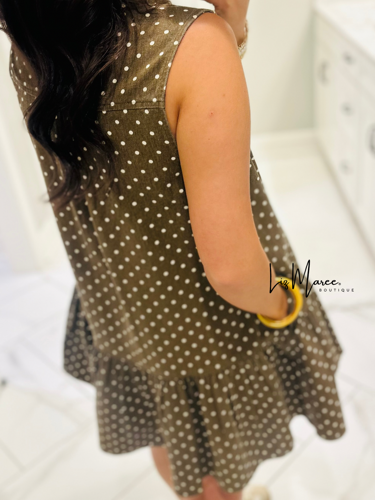 The Stella Brown Polka Dot Denim Dress