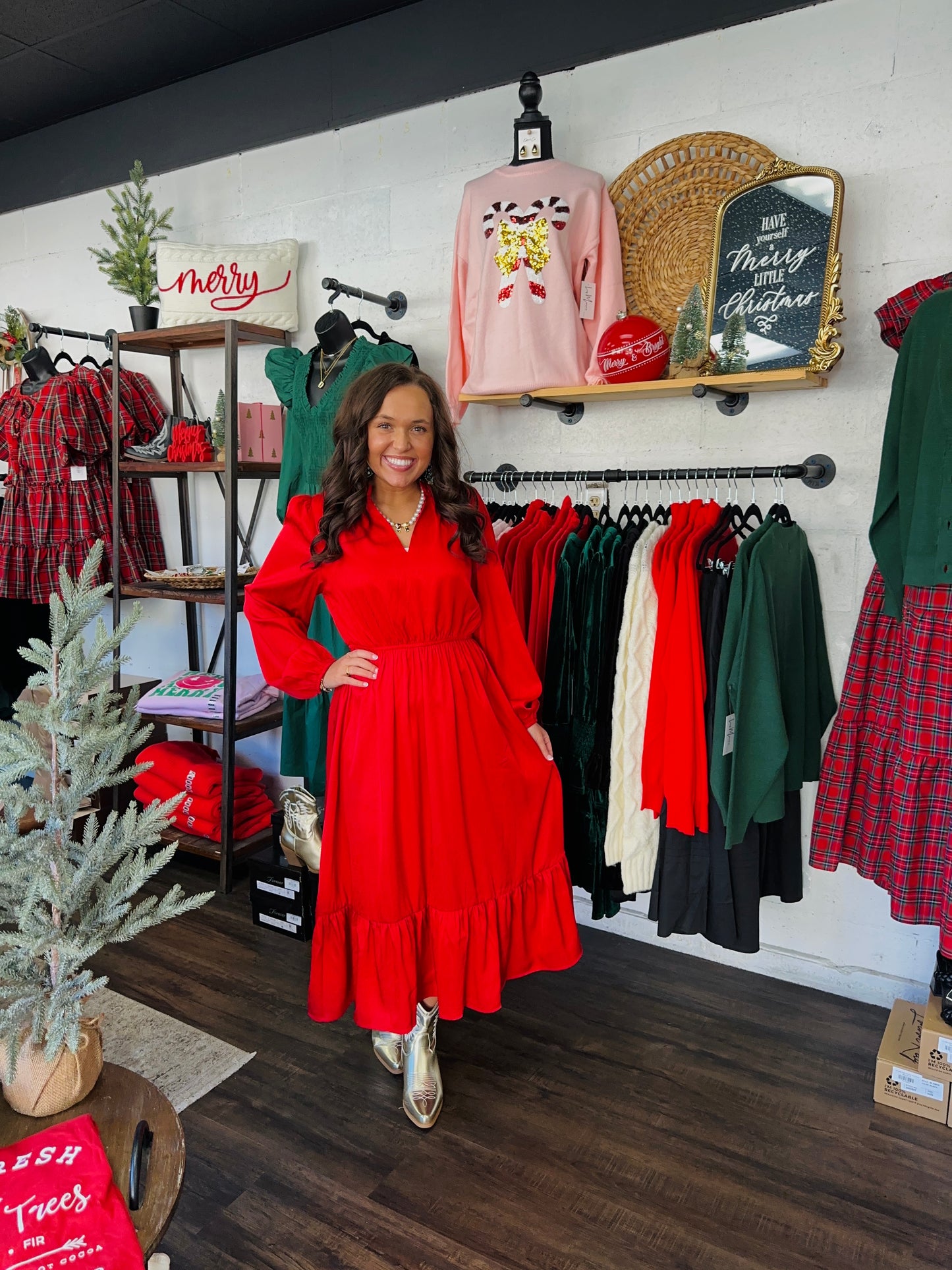 The Hayden Red Satin Midi Dress