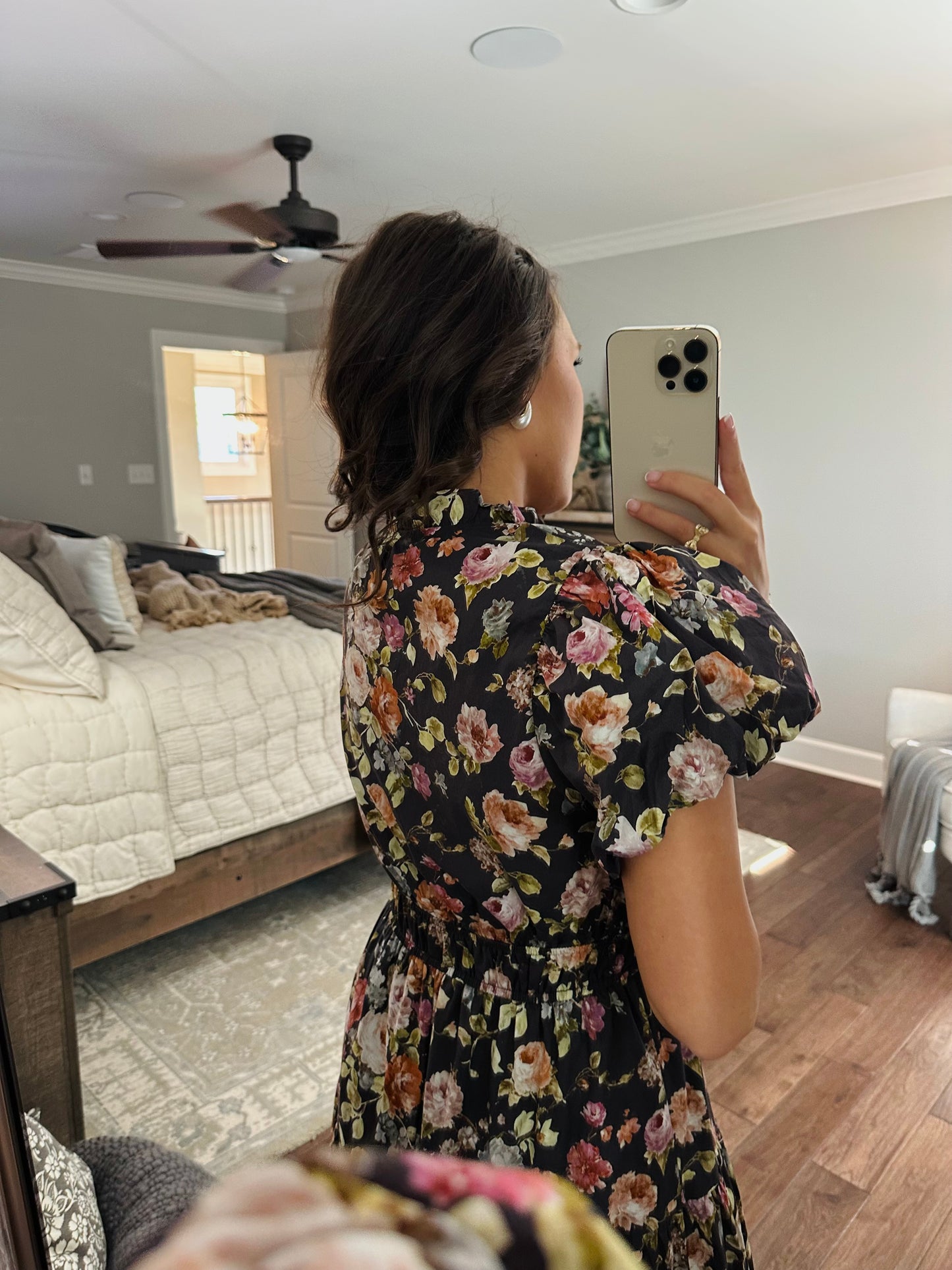 The Elizabeth Chocolate Brown Puff Sleeve Midi Dress